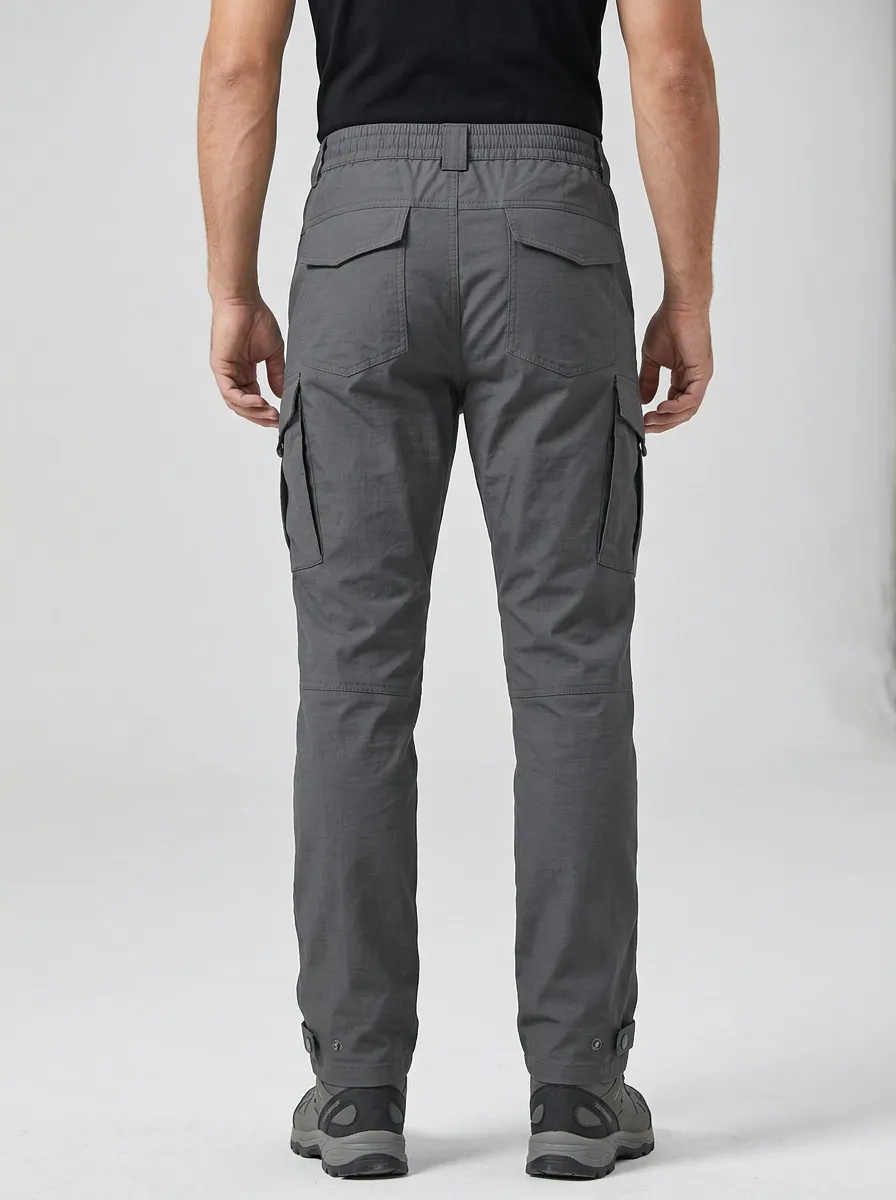 Men's Tactical Elastic-Waist D-Ring Zip-Pocket Cargo-Pocket Articulated-Knee Cargo Pants