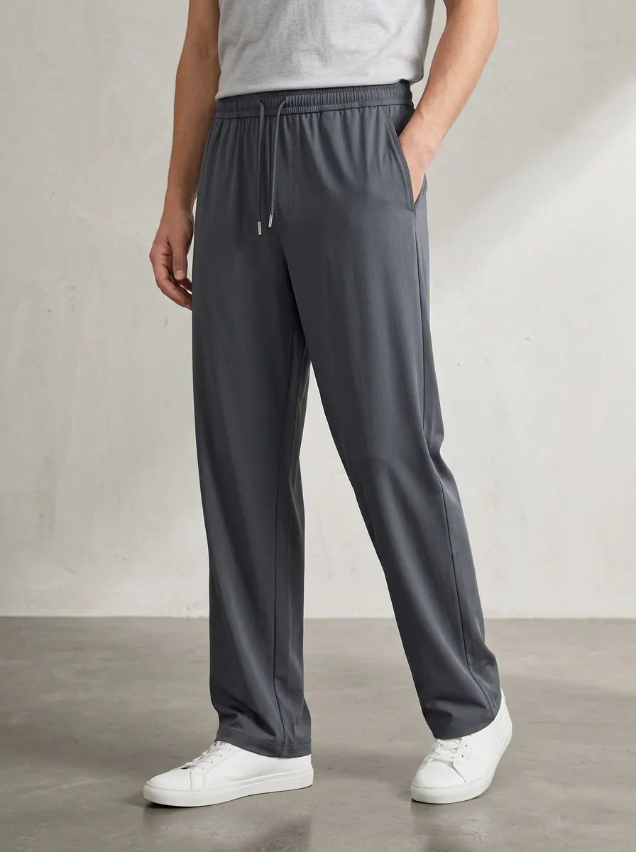Men's Ice Silk Elastic-Waist Drawstring Lounge Casual Pants
