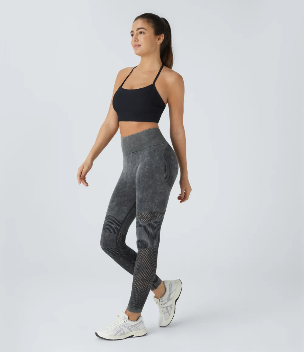 Seamless Flow High Waisted Cut Out Washed Yoga 7/8 Leggings