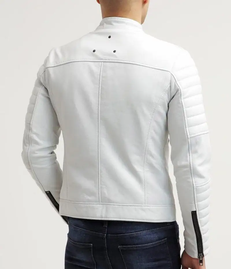 Refined Leather Biker Motorcycle Stand Collar Jacket