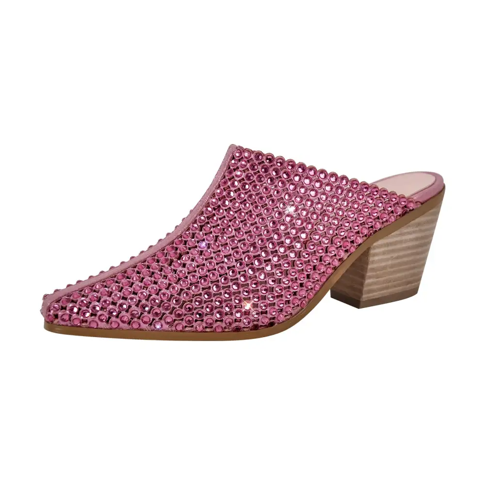 Rhinestone Pointed Toe Chunky Heel Heeled Mules
