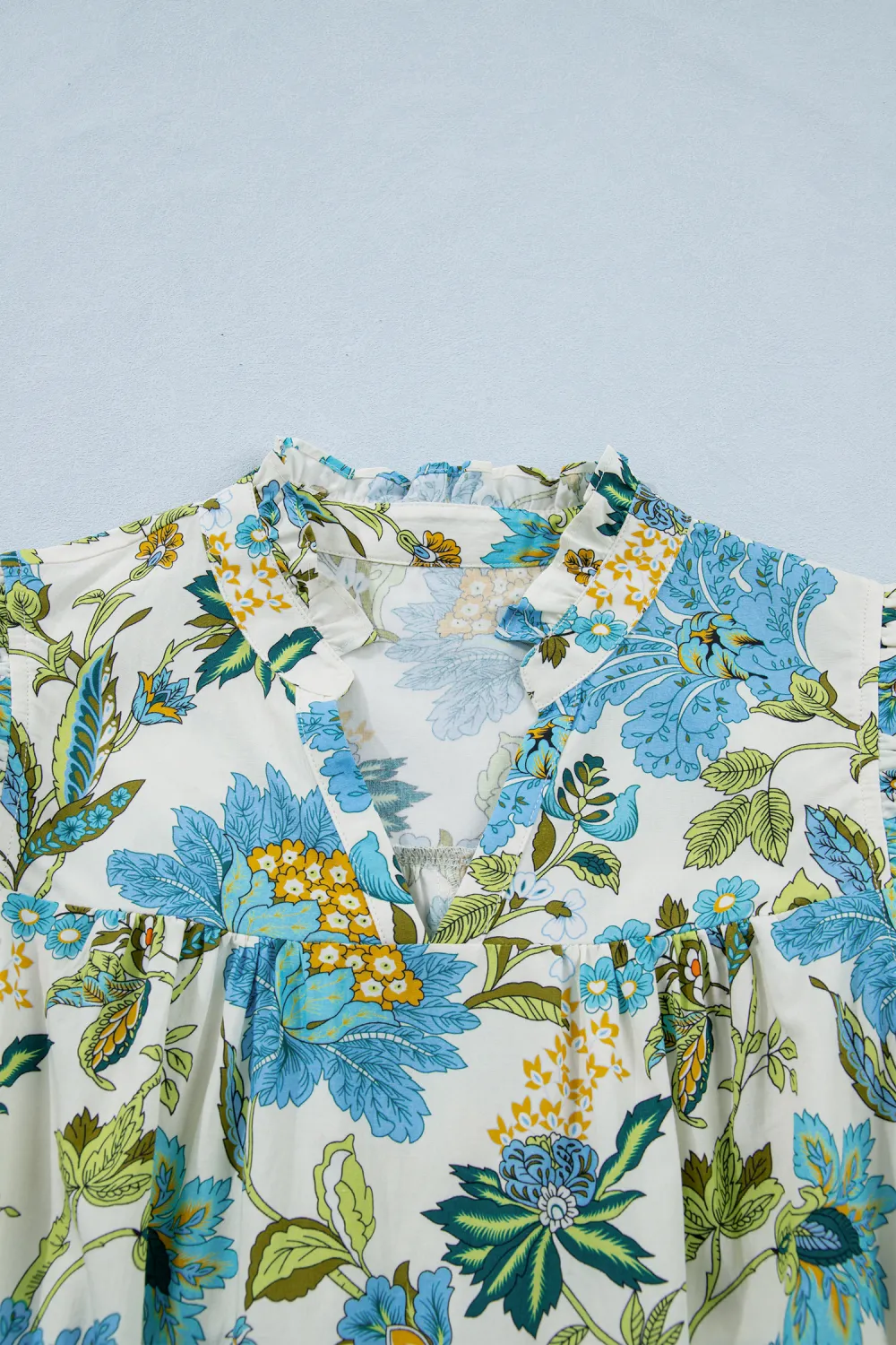 Beige Floral Ruffle Sleeve Dress