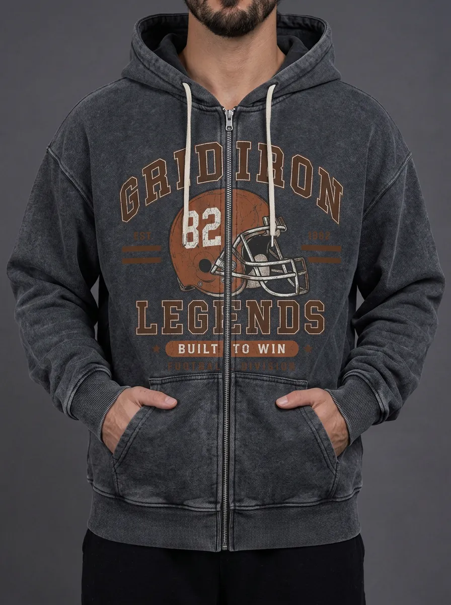 Men's Washed Graphic Zip-Up Hoodie