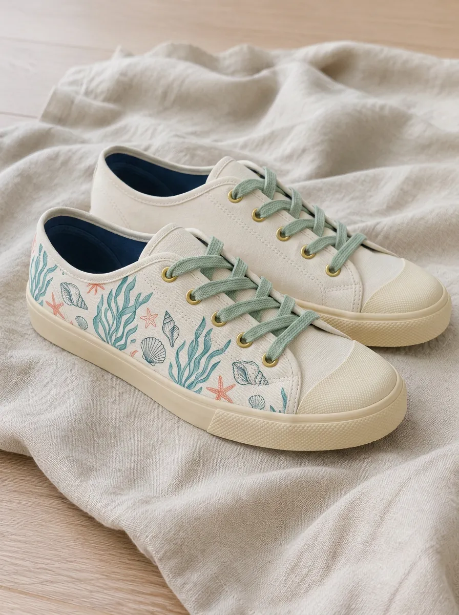 Unisex Refined Beach Lover Seashell Starfish Patterned Canvas Shoes