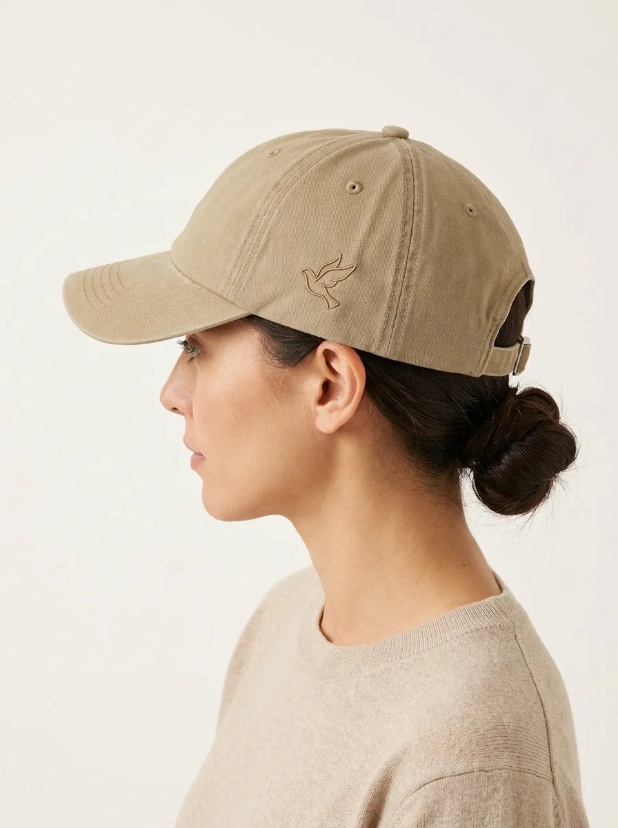 Unisex Minimalist Khaki Dove-Embroidered Baseball Cap