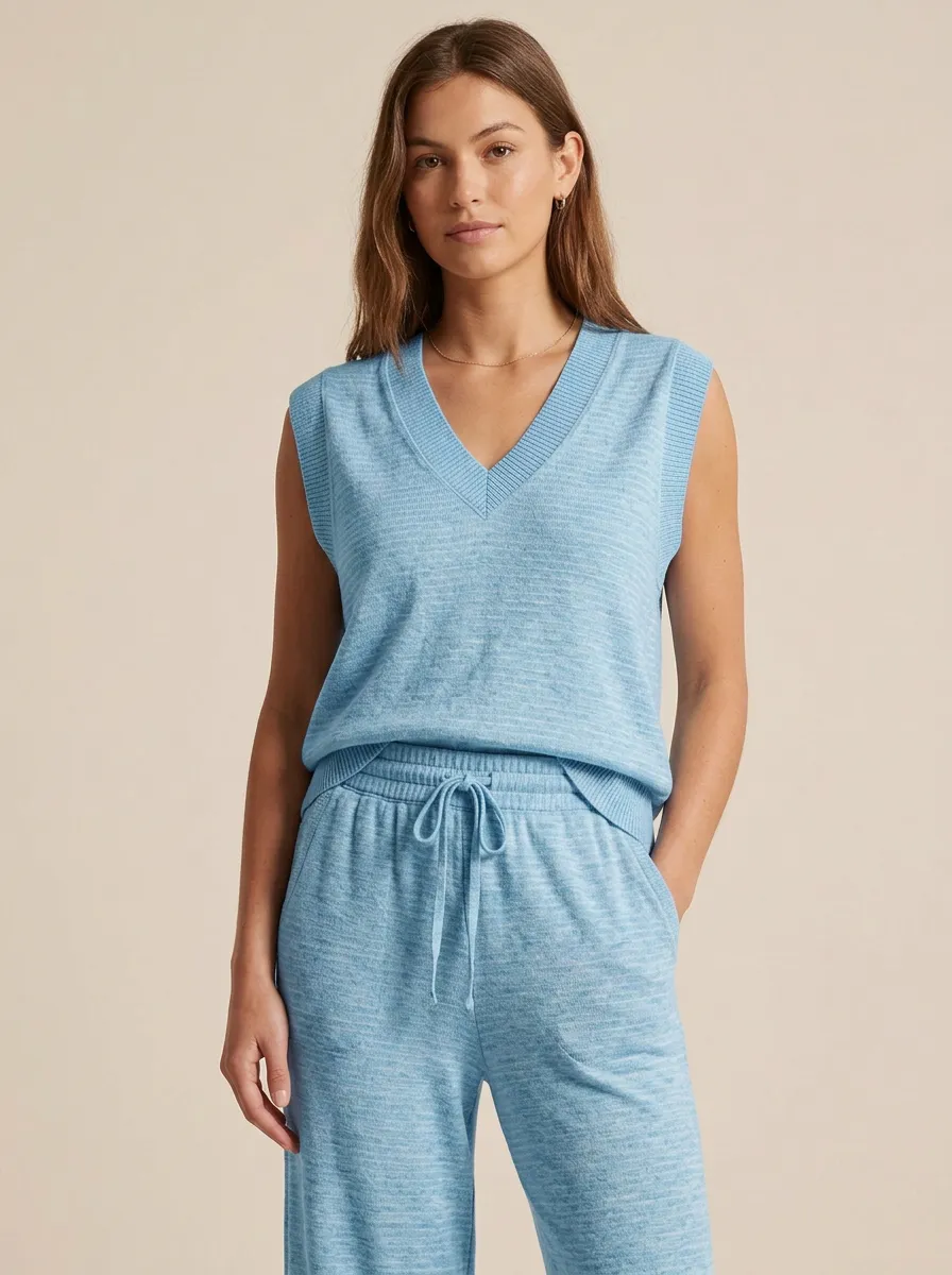 V-Neck Knit Sleeveless Lounge Set