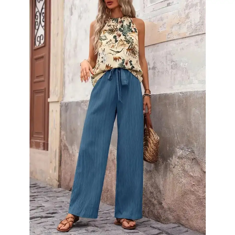 Printed Tank Top and Wide Leg Pants Set