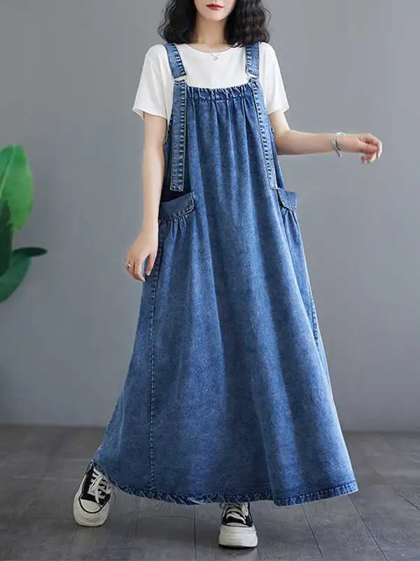 Suspender Pleated Neck Maxi Dress