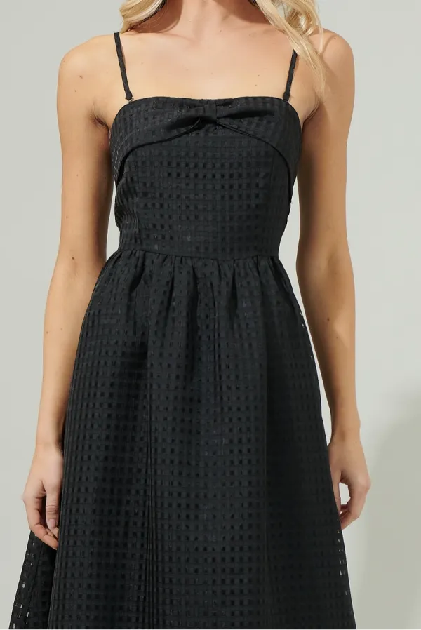 Black Windowpane Textured Midi Dress