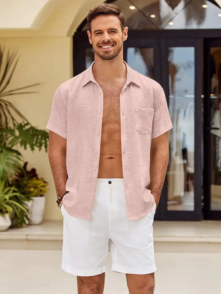 Textured Short Sleeve Button Down Shirt