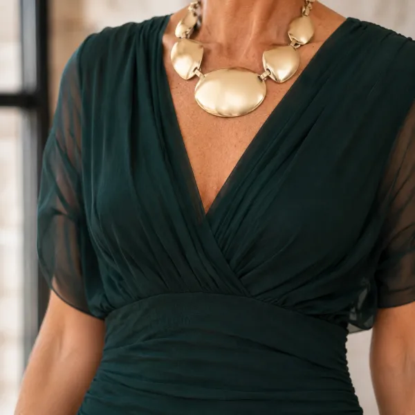 Draped Ruched Flowing Maxi Dress