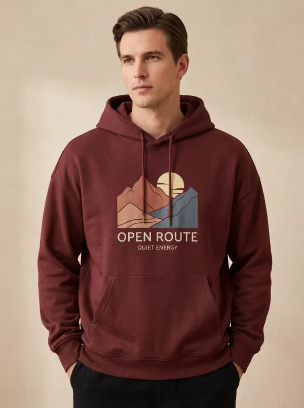 Men's Mountain Landscape Graphic Drawstring Hoodie