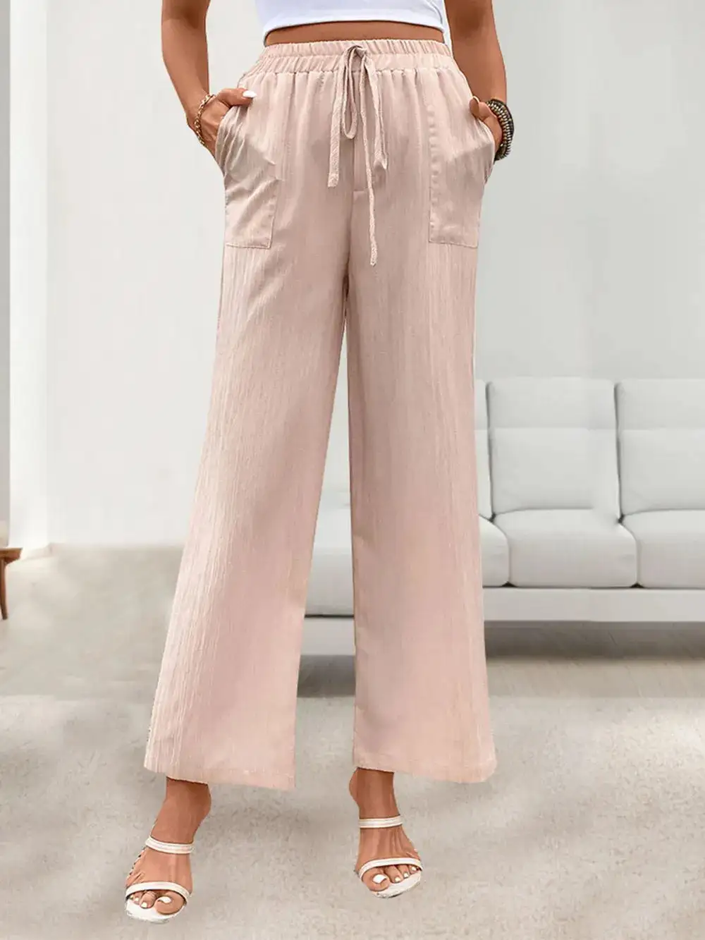 Wide Leg Tie Waist Pocketed Everyday Pants