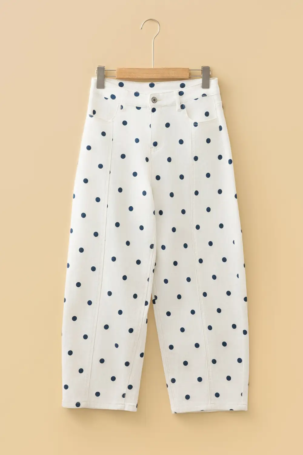 Polka Dot Relaxed Fit Barrel Leg Cropped Casual Jeans