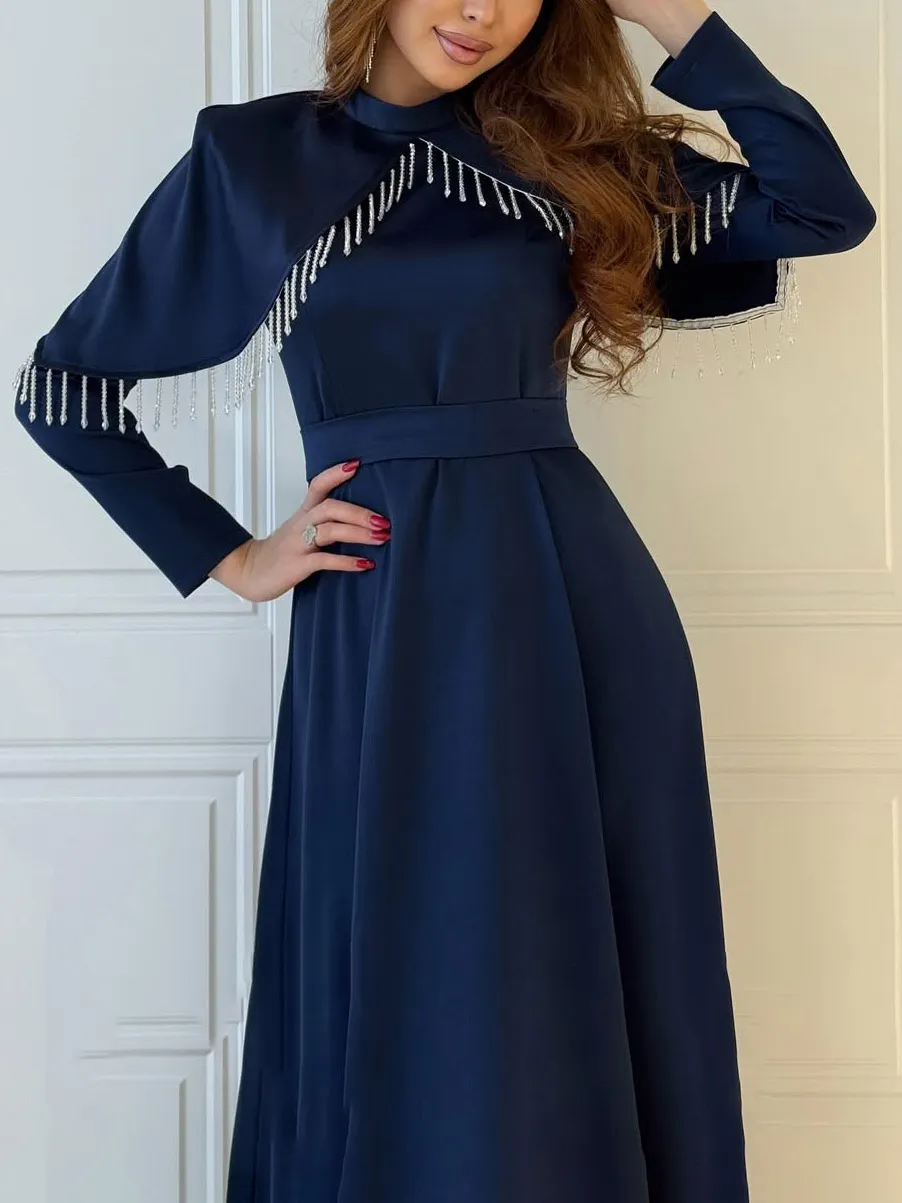 Satin Cape Detail Sleeve Maxi Dress