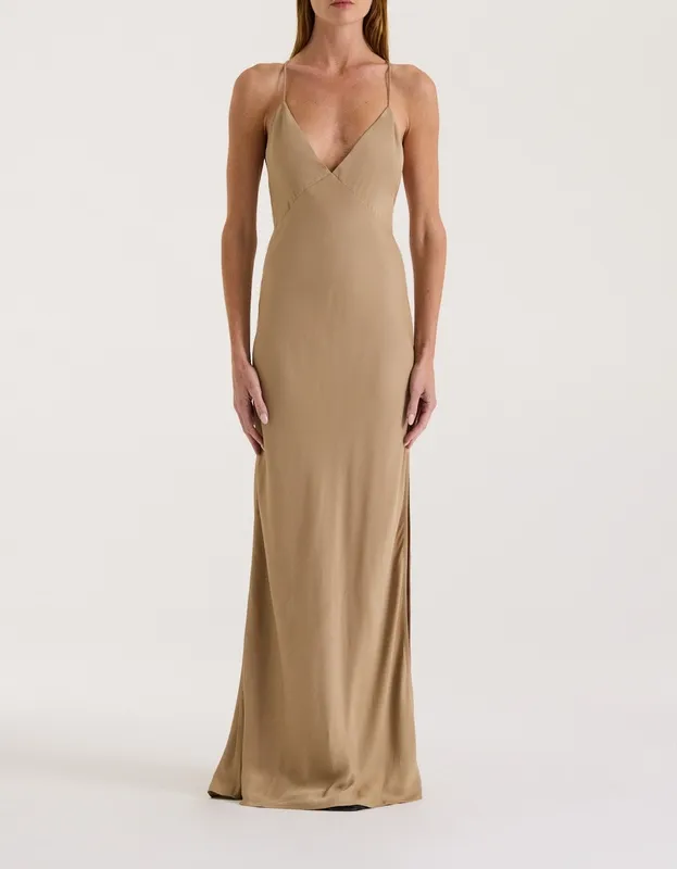 Jute Bias Cut Strappy Maxi Dress