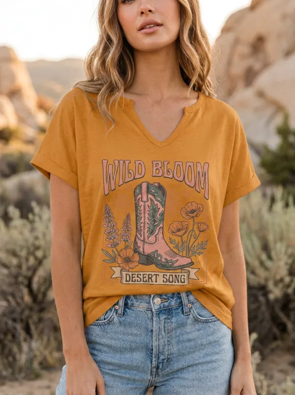 Cowboy-Boot Floral Desert Women's V-Neck T-Shirt