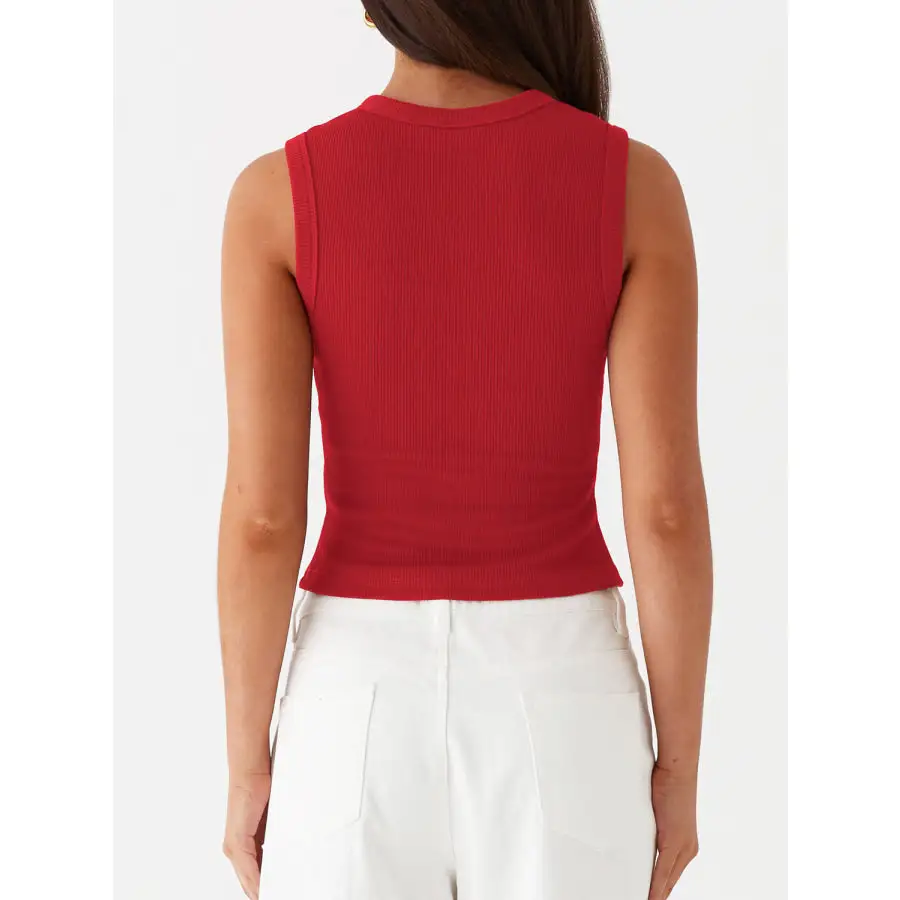 Button Up Round Neck Tank