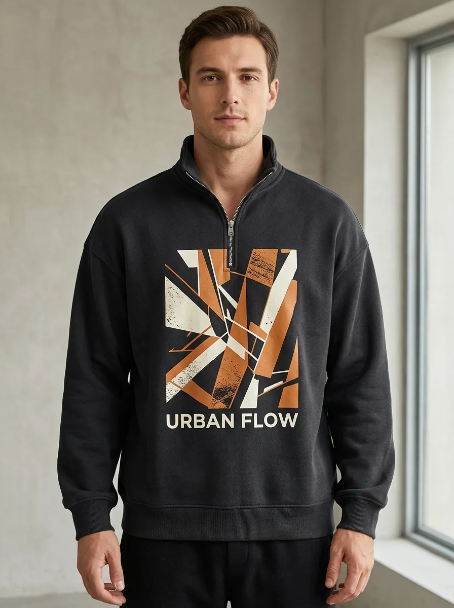 Half-Zip Geometric Abstract Men's Half-Zip Sweatshirt