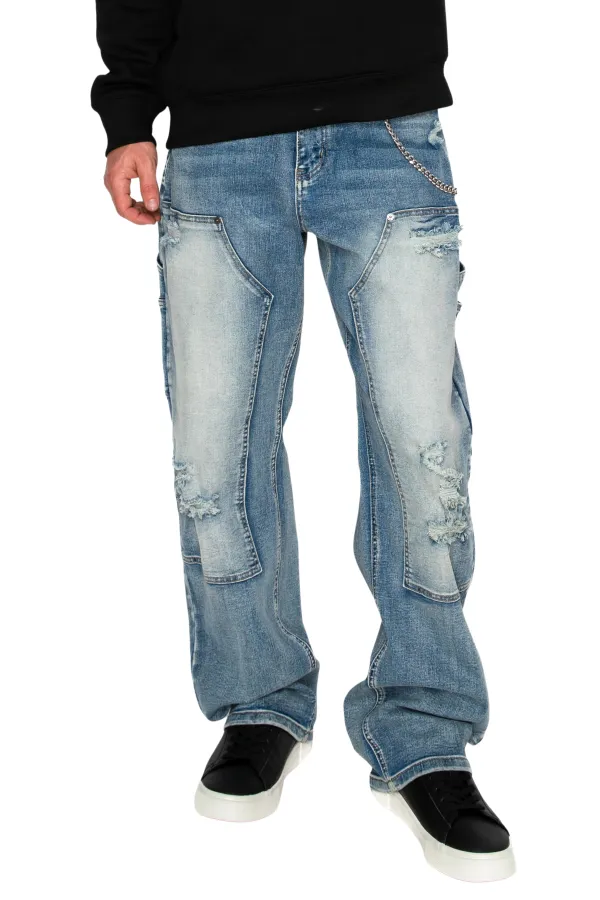 Men's Baggy Fit Distressed Carpenter Denim Jeans