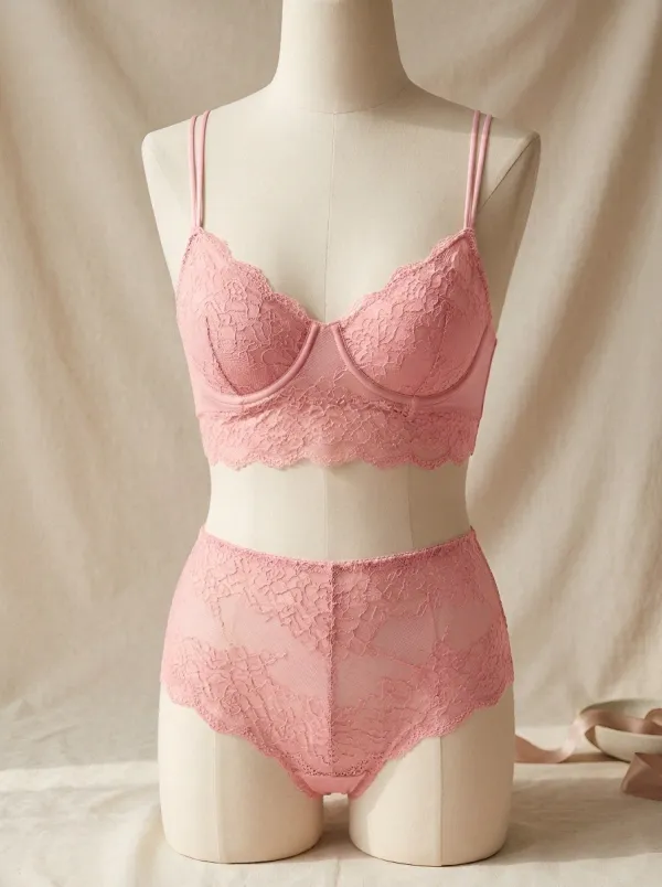 Women's Floral Lace Underwire Bralette and Panty Set