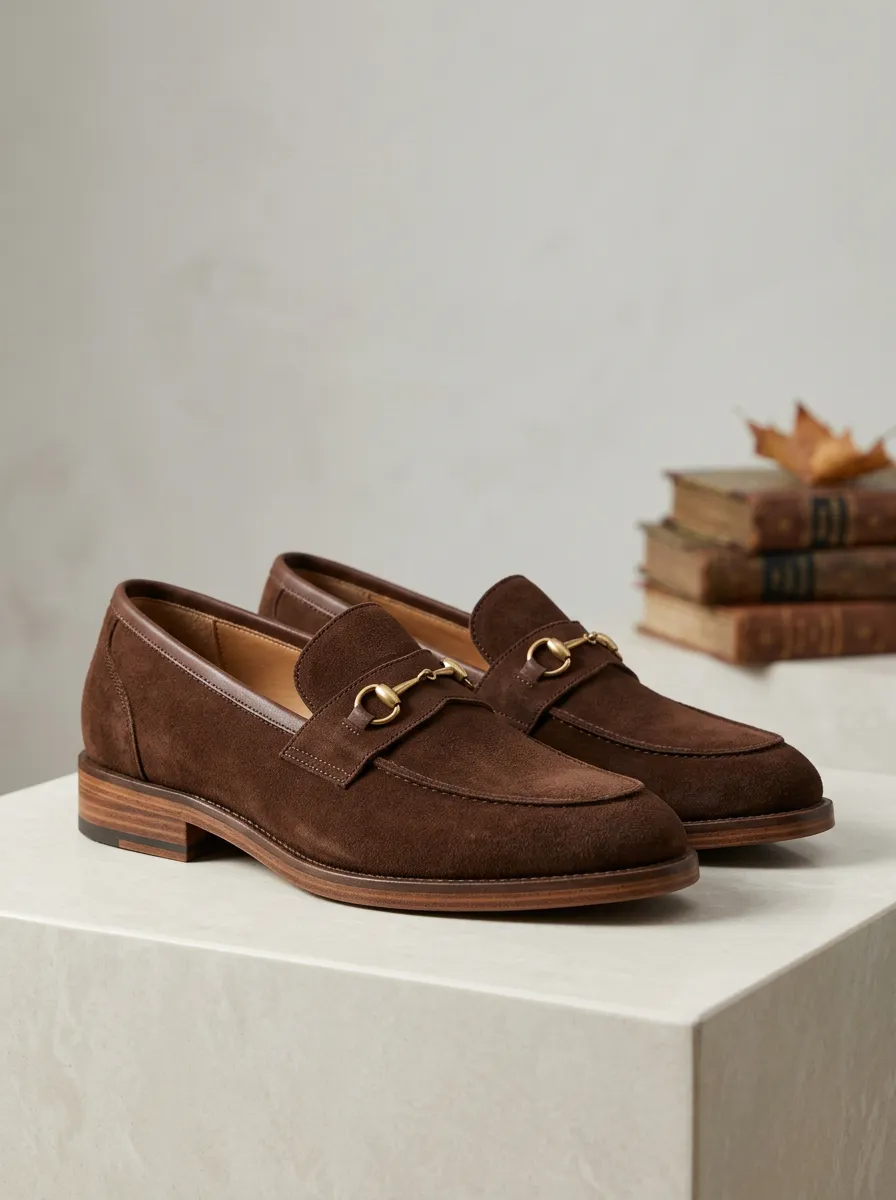 Women's Metal Detail Classic Suede Wood Sole Loafers