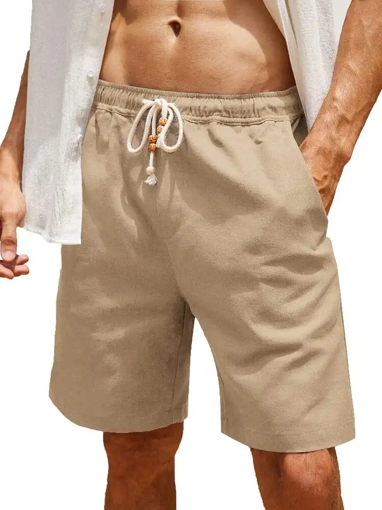 Casual Elastic Waist Linen Holiday Shorts