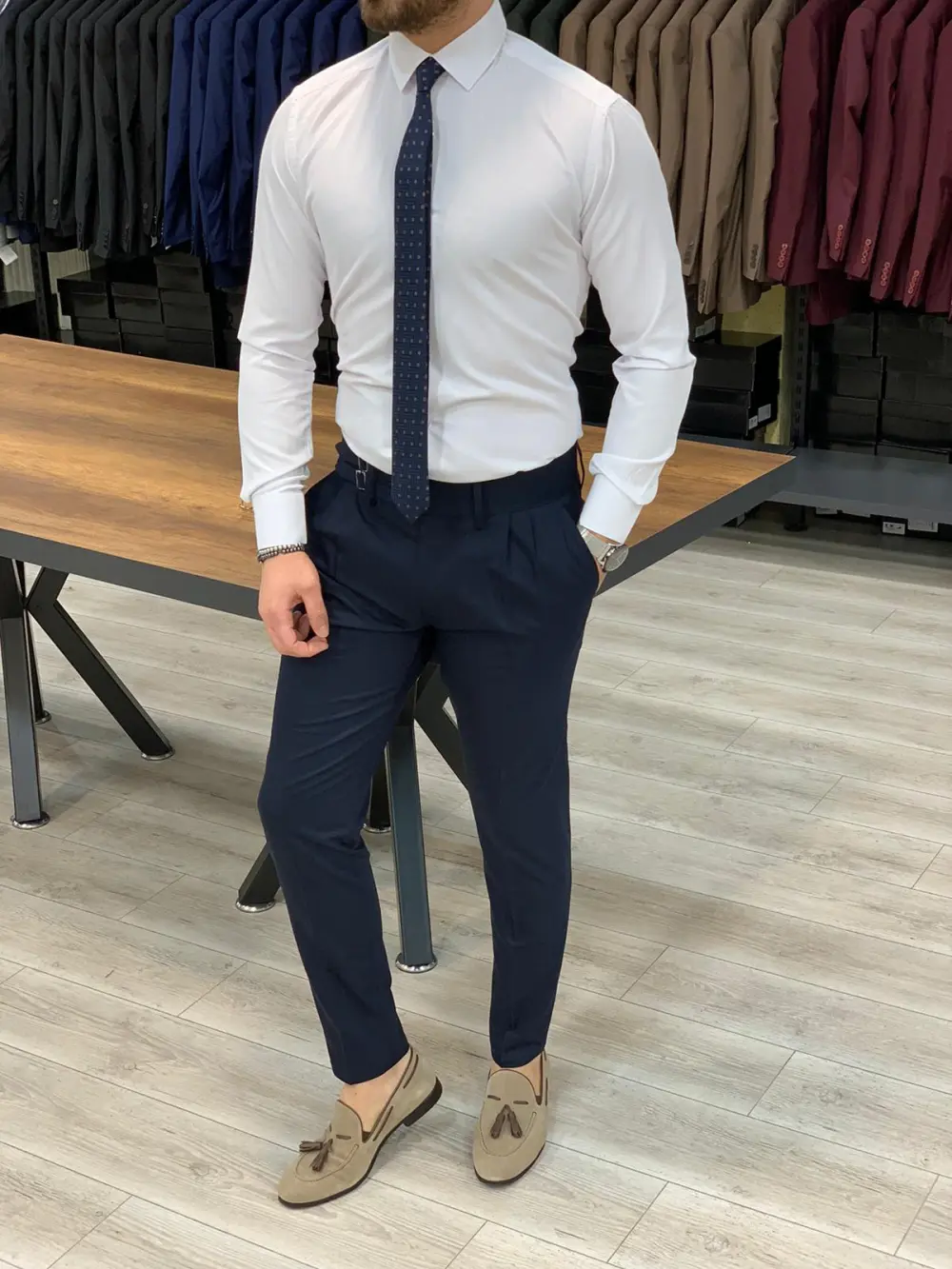 Tailored Slim Fit Pleated Tailored Trousers