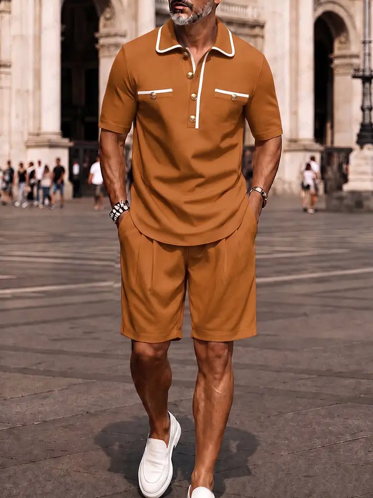 Contrast-Trim Woven Polo Shirt & Shorts Set