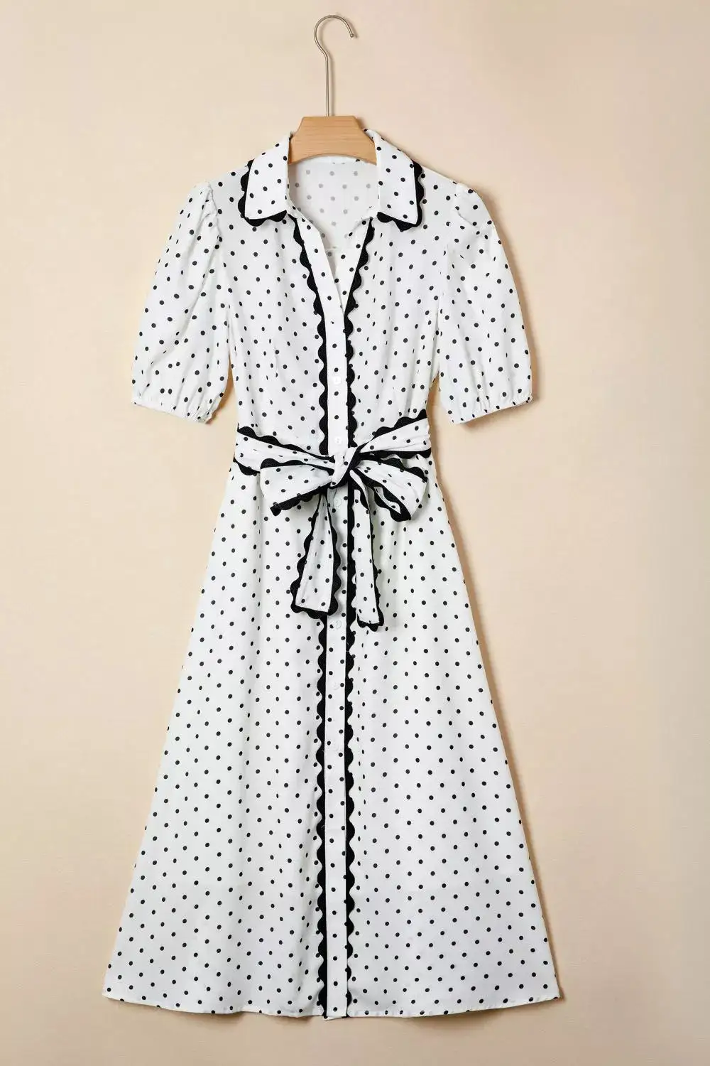 Polka Dot Short Sleeve Midi Dress
