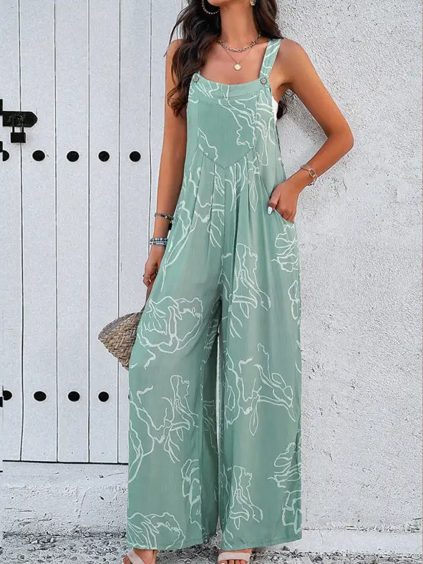 Elegant Abstract Print Overall Jumpsuit