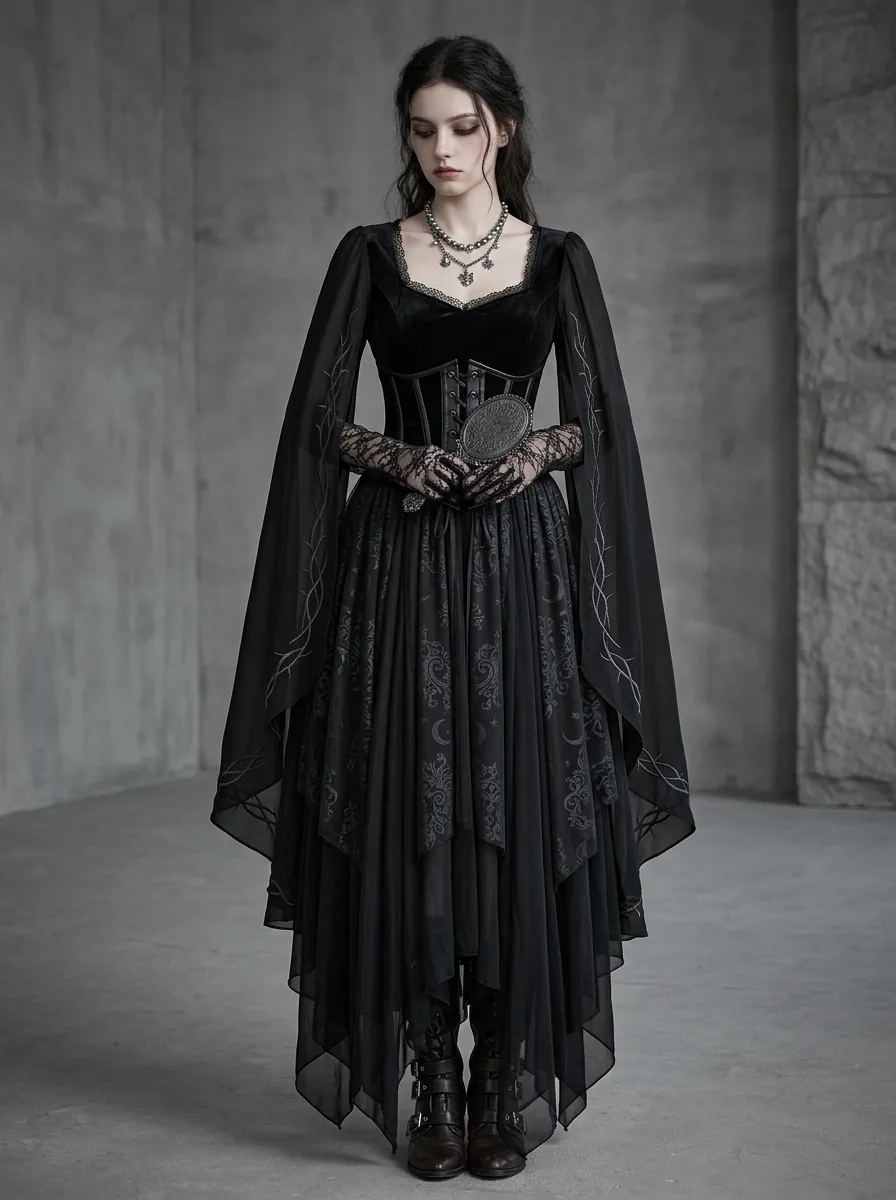 Midnight Moon Vine Alternative Look Women's Gothic Dress