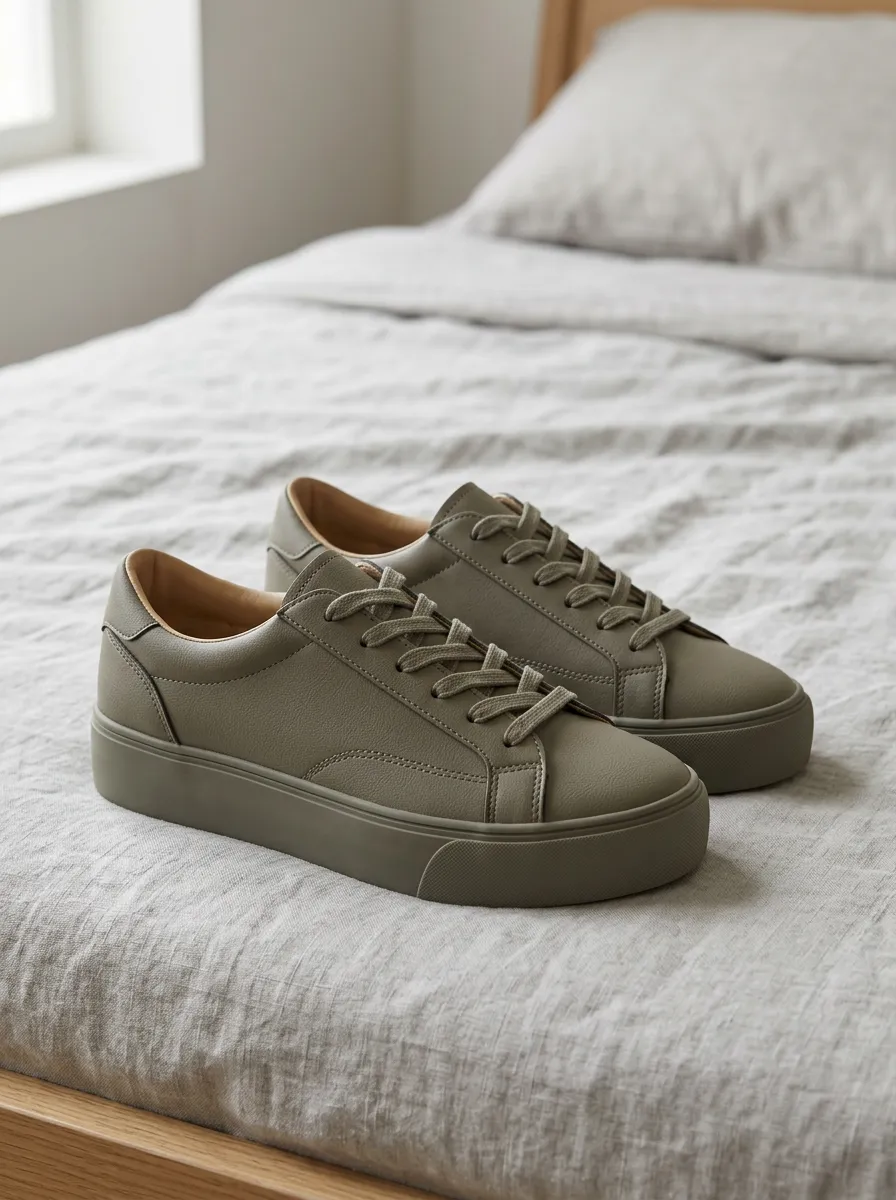 Women's Minimalist Olive Green Solid Color Casual Sneakers