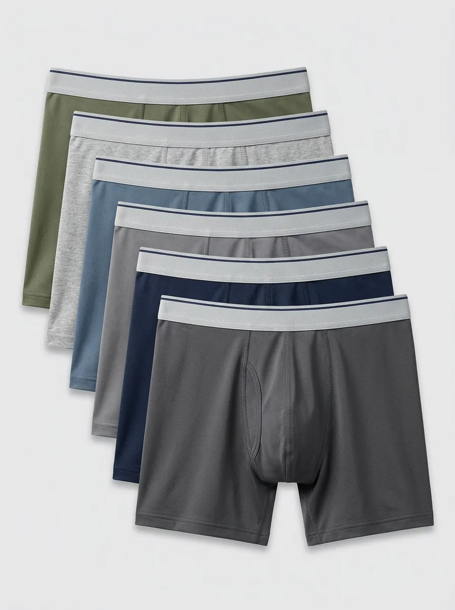 Men's Contrast Waistband Mid Rise 6-Pack Boxer Briefs