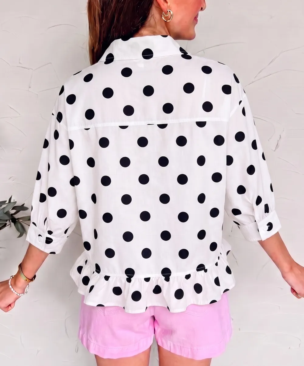 Women's Polka Dot Three Quarter Sleeve Casual Style Blouse