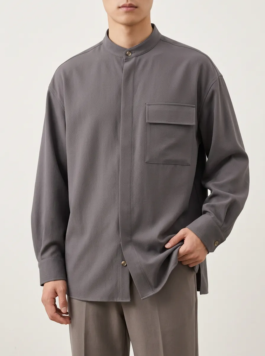 Unisex Pocket Grey Long Sleeve Shirt