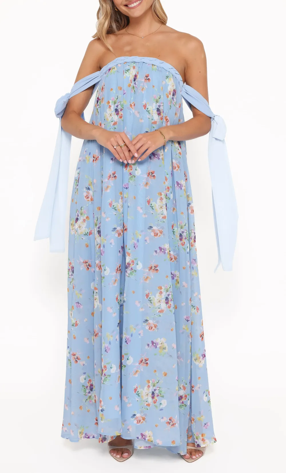 Tie Straight Neck Maxi Dress