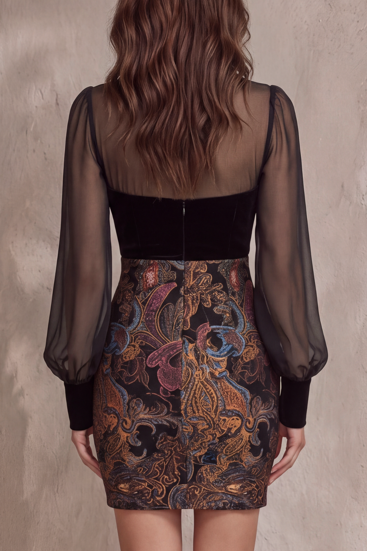 V Neck Printed Mini Dress