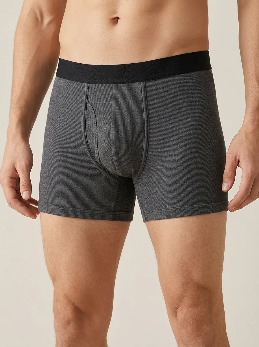 Men's Charcoal Ribbed Knit Boxer Briefs