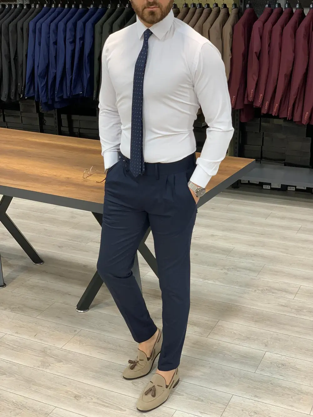 Tailored Slim Fit Pleated Tailored Trousers