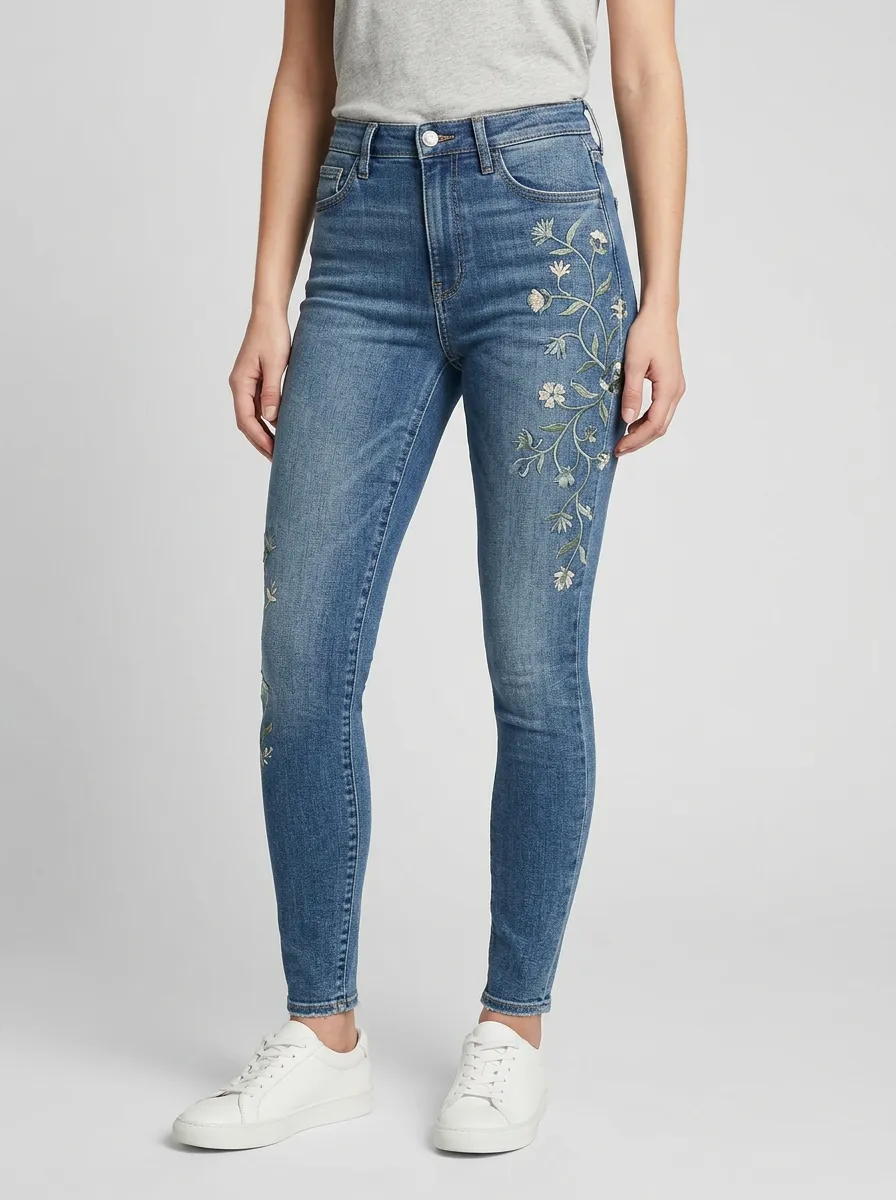 Women's Sterling Floral Botanical Embroidered Graphic Slim Jeans