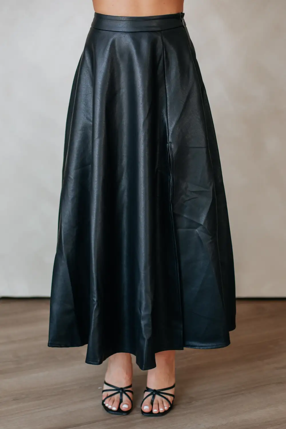 Faux Leather Slit Maxi Skirt