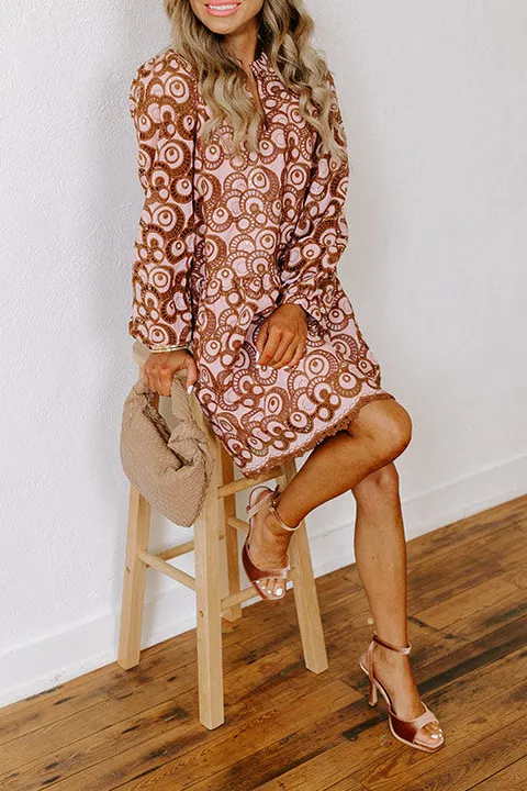 Blush V-Neck Long Sleeve Embroidered Mini Dress