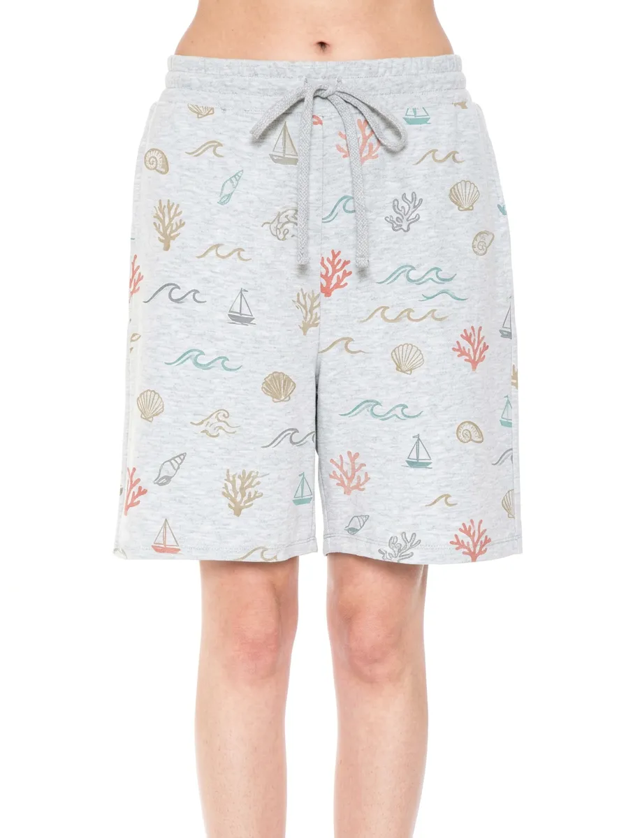Women's Nautical Coastal Seashell Coral Sailboat Graphic Shorts