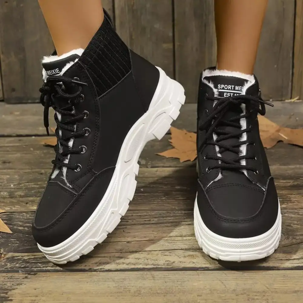 Plush Lining Lace-Up Boots