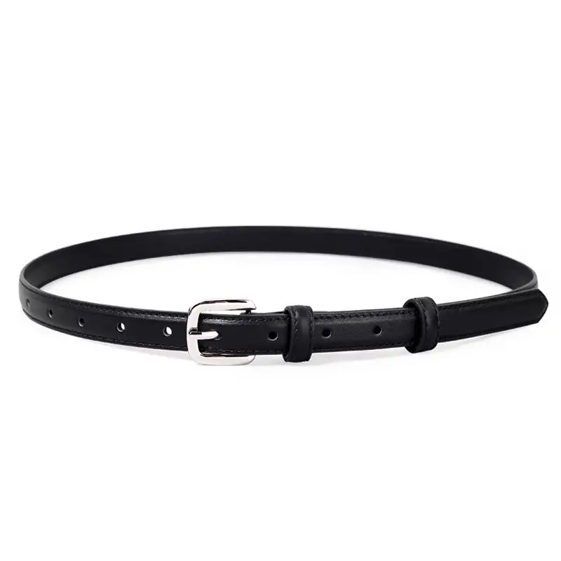 Classic Leather Skinny Belt with Buckle