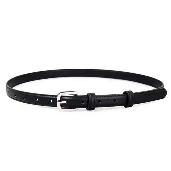 Classic Leather Skinny Belt with Buckle