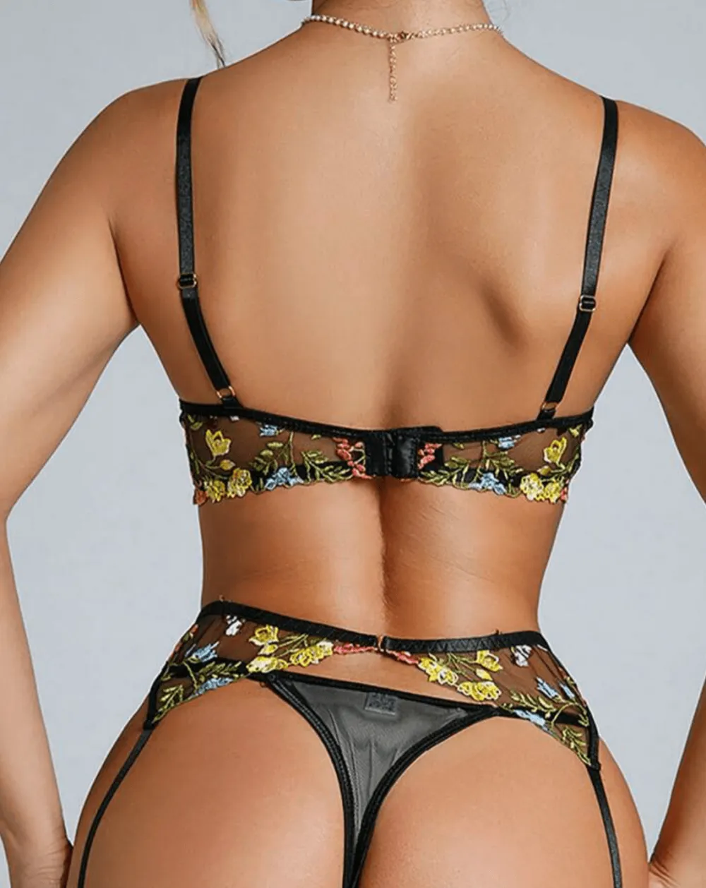Floral Sheer Garter Lingerie Set