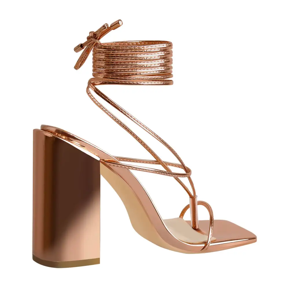 Ankle Strap Square Toe Chunky Heel Sandals
