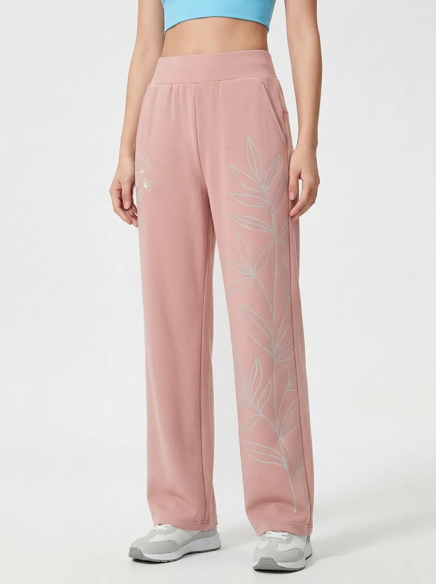 Women's Grey Botanical Print Wide-Leg Sweatpants